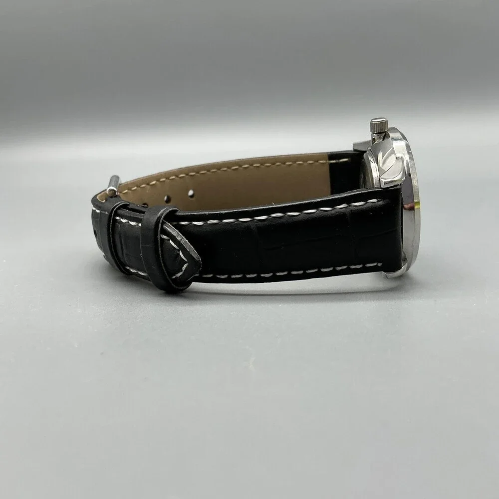Q&Q Womens Watch 30mm Black Dial Silver Tone Black Leather Band New Battery